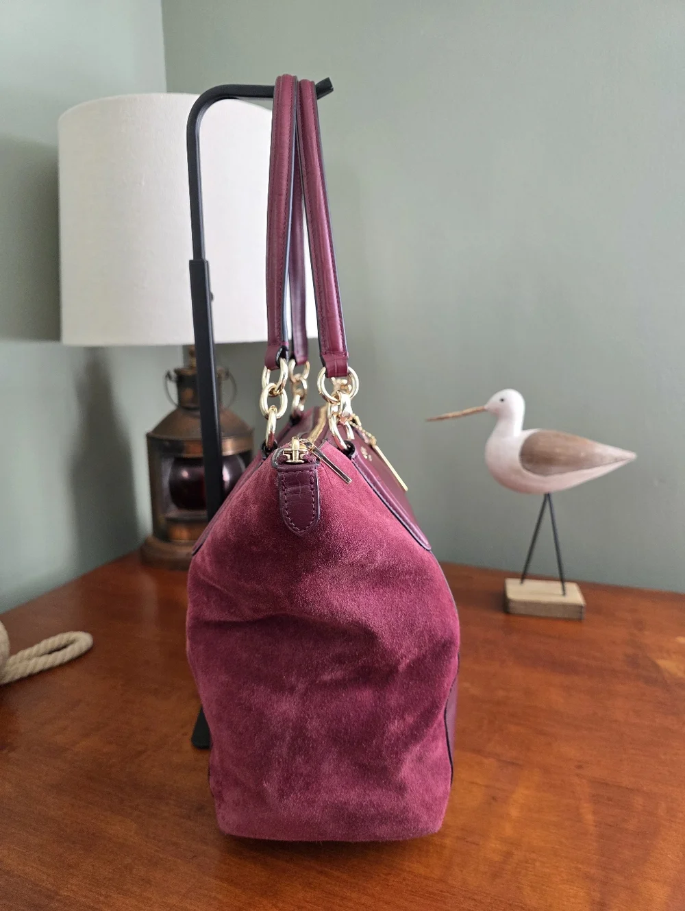 Coach F54579 Ava Tote Oxblood Burgundy Suede Leather Shoulder Bag